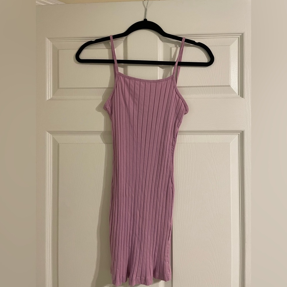 Purple Ribbed Bodycon Dress